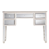 Benzara 5 Drawer Wooden Console Table with Mirror Inserts, Silver and Gray UPT-157133 Silver, Gray Solid Wood, Glass, MDF UPT-157133