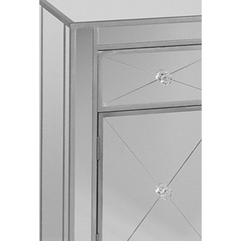 Benzara 2 Door Storage Cabinet with 2 Drawers and Mirror Inserts, Gray and Silver UPT-157136 Silver, Gray Glass, MDF, Solid Wood UPT-157136