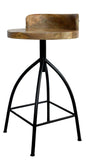 Benzara Industrial Style Adjustable Swivel Counter Height Stool With Backrest UPT-165867 Brown and Black Mango Wood and Iron UPT-165867