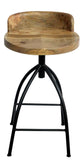 Benzara Industrial Style Adjustable Swivel Counter Height Stool With Backrest UPT-165867 Brown and Black Mango Wood and Iron UPT-165867