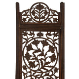 Benzara Handcrafted Wooden 4 Panel Room Divider Screen Featuring Lotus Pattern-Reversible UPT-176789 Brown Mango Wood MDF UPT-176789