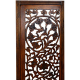 Benzara Handcrafted Wooden 4 Panel Room Divider Screen Featuring Lotus Pattern-Reversible UPT-176789 Brown Mango Wood MDF UPT-176789