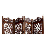 Benzara Handcrafted Wooden 4 Panel Room Divider Screen Featuring Lotus Pattern-Reversible UPT-176789 Brown Mango Wood MDF UPT-176789