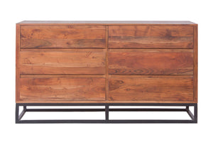 Benzara Modern Acacia Wood Dresser cum Display Unit With Metal Base, Walnut Brown and Black UPT-182996 Brown and Black Acacia Wood and Metal  UPT-182996