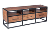 Benzara Spacious Acacia Wood Tv Unit With Metal Frame, Walnut Brown and Black  UPT-182999 Brown and Black Acacia Wood and Metal  UPT-182999