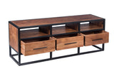 Benzara Spacious Acacia Wood Tv Unit With Metal Frame, Walnut Brown and Black  UPT-182999 Brown and Black Acacia Wood and Metal  UPT-182999