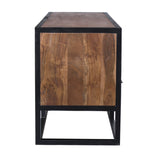 Benzara Spacious Acacia Wood Tv Unit With Metal Frame, Walnut Brown and Black  UPT-182999 Brown and Black Acacia Wood and Metal  UPT-182999