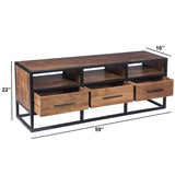 Benzara Spacious Acacia Wood Tv Unit With Metal Frame, Walnut Brown and Black  UPT-182999 Brown and Black Acacia Wood and Metal  UPT-182999