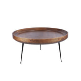 Benzara Round Mango Wood Coffee Table With Splayed Metal Legs, Brown and Black UPT-183000 Brown and Black  Mango Wood and Metal  UPT-183000