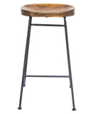 Benzara Mango Wood Saddle Seat Bar Stool With Iron Rod Legs, Brown and Black UPT-183797 Brown and Black Mango And Iron UPT-183797