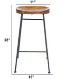 Benzara Mango Wood Saddle Seat Bar Stool With Iron Rod Legs, Brown and Black UPT-183797 Brown and Black Mango And Iron UPT-183797