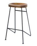 Benzara Mango Wood Saddle Seat Bar Stool With Iron Rod Legs, Brown and Black UPT-183797 Brown and Black Mango And Iron UPT-183797