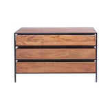 Benzara Spacious Three Drawer Acacia Wood Chest With Iron Framework, Brown and Black UPT-183800 Brown and Black Acacia And Iron UPT-183800