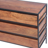 Benzara Spacious Three Drawer Acacia Wood Chest With Iron Framework, Brown and Black UPT-183800 Brown and Black Acacia And Iron UPT-183800