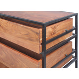 Benzara Spacious Three Drawer Acacia Wood Chest With Iron Framework, Brown and Black UPT-183800 Brown and Black Acacia And Iron UPT-183800