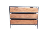 Benzara Spacious Three Drawer Acacia Wood Chest With Iron Framework, Brown and Black UPT-183800 Brown and Black Acacia And Iron UPT-183800