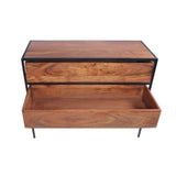 Benzara Spacious Three Drawer Acacia Wood Chest With Iron Framework, Brown and Black UPT-183800 Brown and Black Acacia And Iron UPT-183800