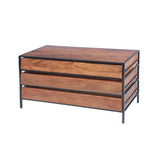 Benzara Spacious Three Drawer Acacia Wood Chest With Iron Framework, Brown and Black UPT-183800 Brown and Black Acacia And Iron UPT-183800