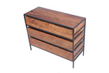 Benzara Spacious Three Drawer Acacia Wood Chest With Iron Framework, Brown and Black UPT-183800 Brown and Black Acacia And Iron UPT-183800