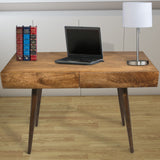 Benzara Mango Wood Writing Desk with Two Drawers and Tapered Legs, Brown UPT-186126 Brown Mango Wood UPT-186126