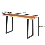 Benzara Industrial Wooden Live Edge Desk with Metal Sled Leg Support, Brown and Black UPT-195122 Brown and Black Acacia Wood and Metal UPT-195122