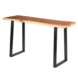 Benzara Industrial Wooden Live Edge Desk with Metal Sled Leg Support, Brown and Black UPT-195122 Brown and Black Acacia Wood and Metal UPT-195122