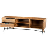 Benzara Roomy Wooden Media Console with Slanted Metal Base, Brown and Black UPT-195125 Brown and Black Acacia Wood and Metal UPT-195125