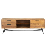 Benzara Roomy Wooden Media Console with Slanted Metal Base, Brown and Black UPT-195125 Brown and Black Acacia Wood and Metal UPT-195125