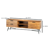 Benzara Roomy Wooden Media Console with Slanted Metal Base, Brown and Black UPT-195125 Brown and Black Acacia Wood and Metal UPT-195125