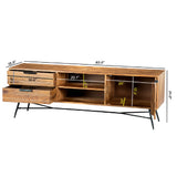 Benzara Roomy Wooden Media Console with Slanted Metal Base, Brown and Black UPT-195125 Brown and Black Acacia Wood and Metal UPT-195125