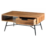 Benzara Wood and Metal Coffee Table with Spacious Storage, Brown and Black UPT-195126 Brown and Black Acacia Wood and Metal UPT-195126