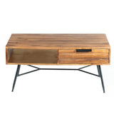 Benzara Wood and Metal Coffee Table with Spacious Storage, Brown and Black UPT-195126 Brown and Black Acacia Wood and Metal UPT-195126