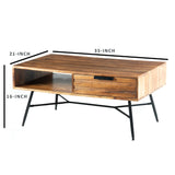 Benzara Wood and Metal Coffee Table with Spacious Storage, Brown and Black UPT-195126 Brown and Black Acacia Wood and Metal UPT-195126