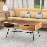 Benzara Wood and Metal Coffee Table with Spacious Storage, Brown and Black UPT-195126 Brown and Black Acacia Wood and Metal UPT-195126