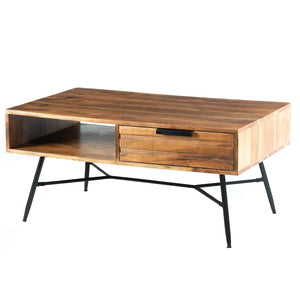 Benzara Wood and Metal Coffee Table with Spacious Storage, Brown and Black UPT-195126 Brown and Black Acacia Wood and Metal UPT-195126