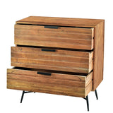 Benzara 3 Drawer Wooden Chest with Slanted Metal Base, Brown and Black UPT-195127 Brown and Black Acacia Wood and Metal UPT-195127