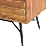 Benzara 3 Drawer Wooden Chest with Slanted Metal Base, Brown and Black UPT-195127 Brown and Black Acacia Wood and Metal UPT-195127