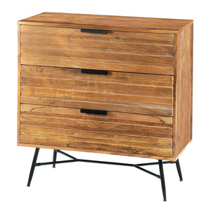 Benzara 3 Drawer Wooden Chest with Slanted Metal Base, Brown and Black UPT-195127 Brown and Black Acacia Wood and Metal UPT-195127