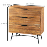 Benzara 3 Drawer Wooden Chest with Slanted Metal Base, Brown and Black UPT-195127 Brown and Black Acacia Wood and Metal UPT-195127