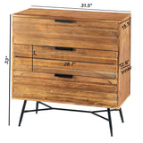 Benzara 3 Drawer Wooden Chest with Slanted Metal Base, Brown and Black UPT-195127 Brown and Black Acacia Wood and Metal UPT-195127