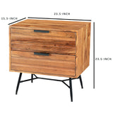 Benzara 2 Drawer Wooden Nightstand with Metal Angled Legs, Black and Brown UPT-195128 Brown and Black Acacia Wood and Metal UPT-195128