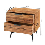 Benzara 2 Drawer Wooden Nightstand with Metal Angled Legs, Black and Brown UPT-195128 Brown and Black Acacia Wood and Metal UPT-195128