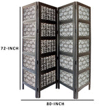 Benzara Four Panel Mango Wood Room Divider with Traditional Carvings, Black and White UPT-195270 Black and White Mango MDF and Metal UPT-195270