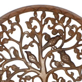 Benzara Circular Mango Wood Wall Panel with Cutout Tree and Bird Carvings, Antique Brown UPT-195272 Brown MDF UPT-195272