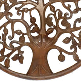 Benzara Circular Mango Wood Wall Panel with Cutout Tree and Bird Carvings, Antique Brown UPT-195272 Brown MDF UPT-195272