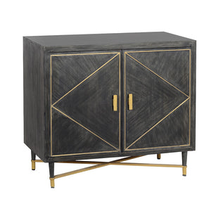 Benzara Rustic Style Mango Wood Cabinet with Dual Door Storage, Gray and Gold UPT-195274 Gray Mango wood and Metal UPT-195274