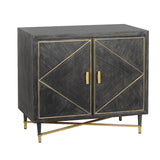 Rustic Style Mango Wood Cabinet with Dual Door Storage, Gray and Gold