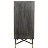 Benzara Rustic Style Mango Wood Cabinet with Dual Door Storage, Gray and Gold UPT-195274 Gray Mango wood and Metal UPT-195274