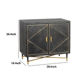 Benzara Rustic Style Mango Wood Cabinet with Dual Door Storage, Gray and Gold UPT-195274 Gray Mango wood and Metal UPT-195274