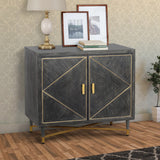 Benzara Rustic Style Mango Wood Cabinet with Dual Door Storage, Gray and Gold UPT-195274 Gray Mango wood and Metal UPT-195274